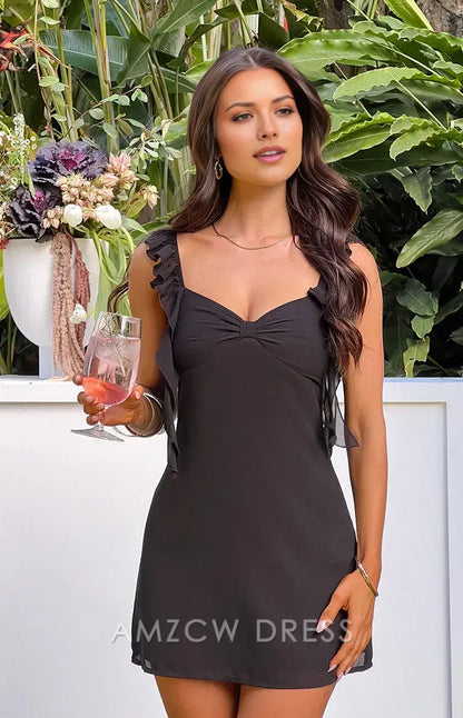 Amzcw Elegant Ruffled Strap Mini Dress with Sweetheart Neckline: A Cute Choice for Casual Events