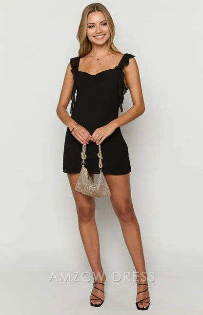 Amzcw Elegant Ruffled Strap Mini Dress with Sweetheart Neckline: A Cute Choice for Casual Events