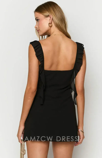 Amzcw Elegant Ruffled Strap Mini Dress with Sweetheart Neckline: A Cute Choice for Casual Events