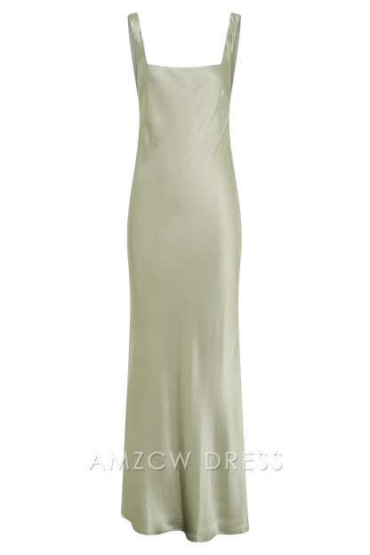 Elegante vestido largo de satén Amzcw con escote cuadrado y tirantes cruzados en la espalda: una opción elegante para eventos formales. 
