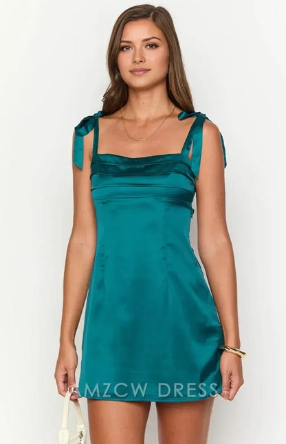 Amzcw Elegant Satin Mini Dress with Bow Straps and Cut - Out Back: A Chic Option for Evening Events