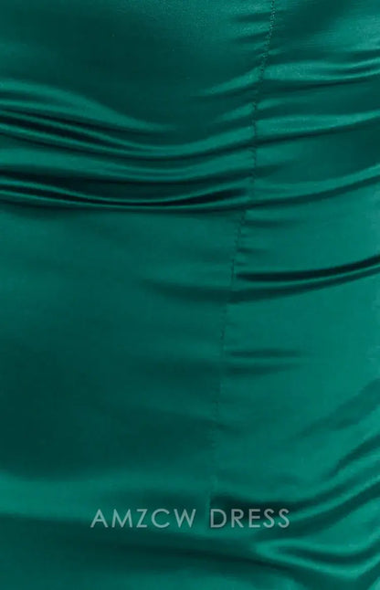Amzcw Elegant Satin Mini Dress with Spaghetti Straps and Lace - Trimmed Bust: A Sultry Choice for Nights Out