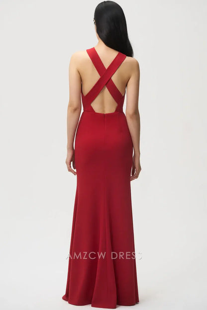 Vestido de noche elegante y elegante con escote cruzado rojo y silueta de sirena de Amzcw. 