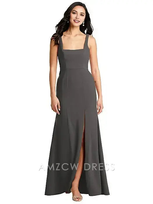 Amzcw Elegant Square - Neck Sleeveless Gown with Side Slit: Timeless Grace formal wear dresses