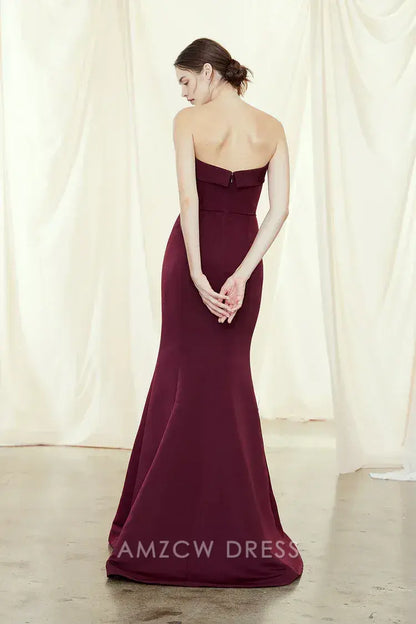 Elegante vestido de sirena sin tirantes Amzcw - Vestidos formales de belleza burdeos intenso para mujer 