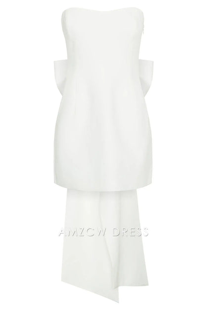 Amzcw Elegant Strapless White Dress with Train: Prom & Event Highlight Party wear