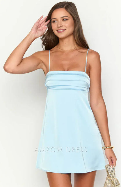 Amzcw Elegant Strappy Ruched Mini Satin Dress: Perfect for Cocktail Parties formal wear dresses