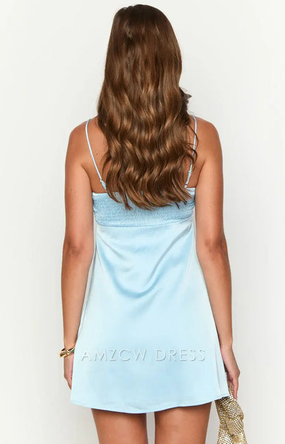 Amzcw Elegant Strappy Ruched Mini Satin Dress: Perfect for Cocktail Parties formal wear dresses