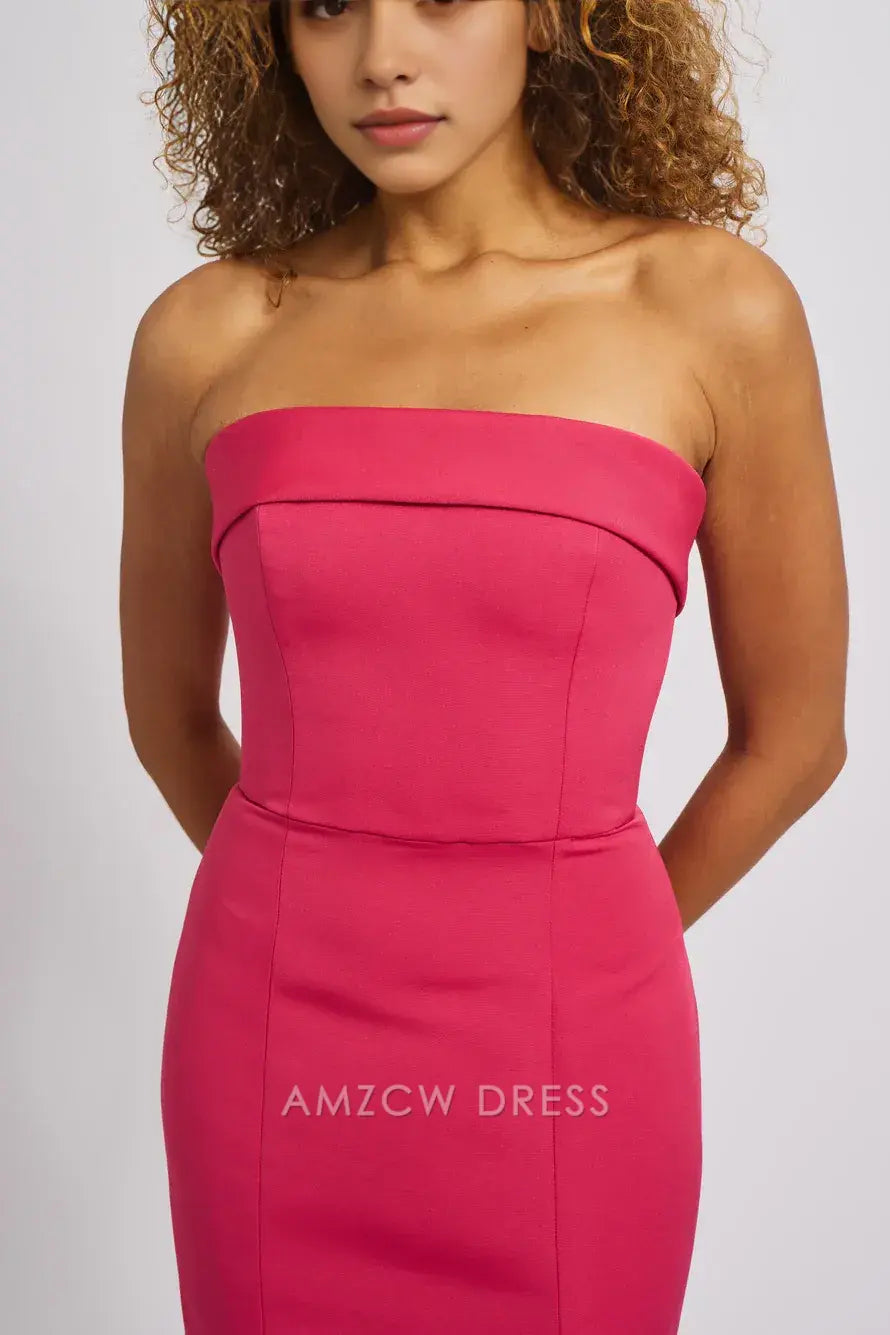 Elegante e impresionante vestido de sirena fucsia sin tirantes de Amzcw: perfecto para ocasiones formales. Vestidos formales para mujer. 