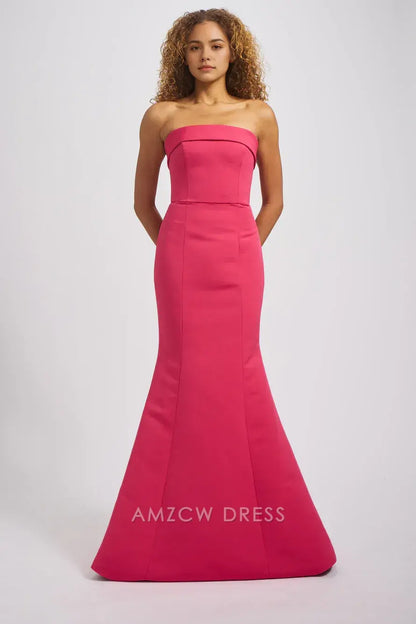 Elegante e impresionante vestido de sirena fucsia sin tirantes de Amzcw: perfecto para ocasiones formales. Vestidos formales para mujer. 