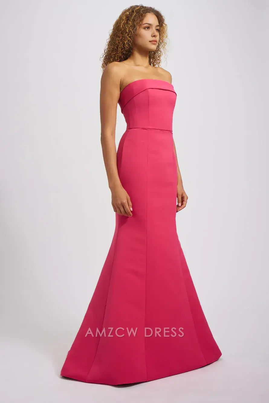 Elegante e impresionante vestido de sirena fucsia sin tirantes de Amzcw: perfecto para ocasiones formales. Vestidos formales para mujer. 