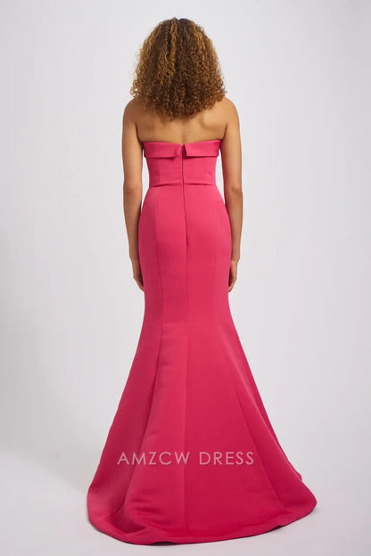 Elegante e impresionante vestido de sirena fucsia sin tirantes de Amzcw: perfecto para ocasiones formales. Vestidos formales para mujer. 