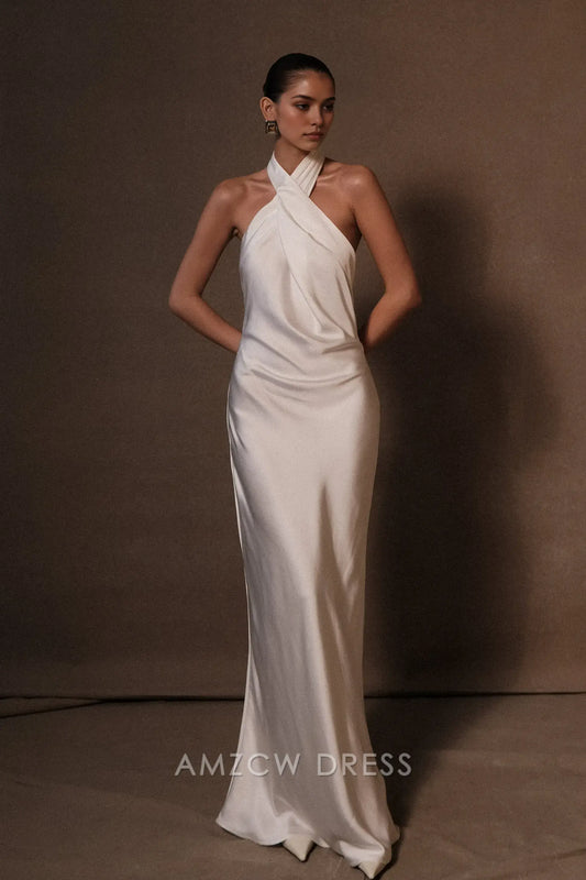 Amzcw Elegant Twisted Halter Satin Gown: Prom & Event Highlight Party wear