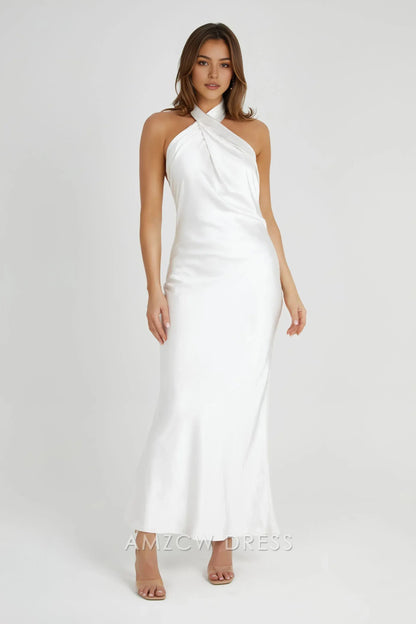 Amzcw Elegant Twisted Halter Satin Gown: Prom & Event Highlight Party wear