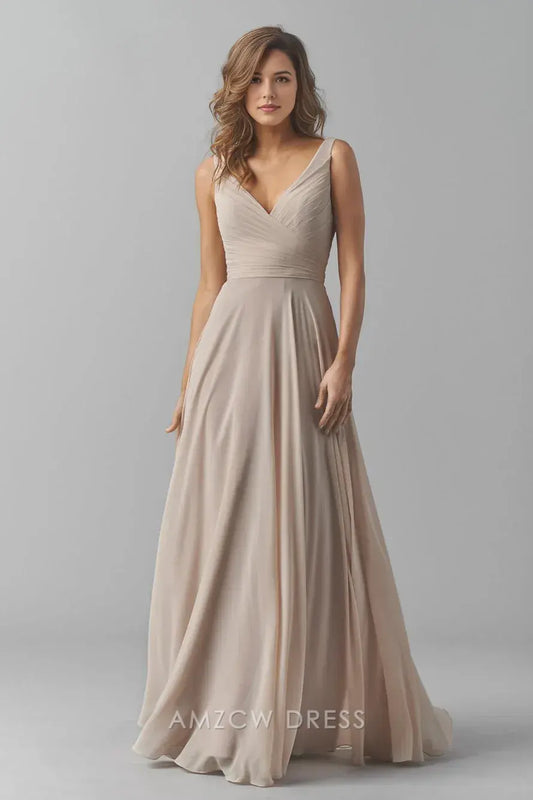 Amzcw Elegant V - Neck Chiffon Maxi Dress: Graceful Simplicity formal wear dresses