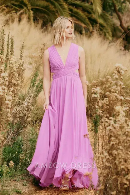 Vestido largo elegante con aberturas en tonos lilas de Amzcw para ocasiones formales 