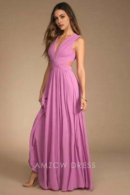 Vestido largo elegante con aberturas en tonos lilas de Amzcw para ocasiones formales 