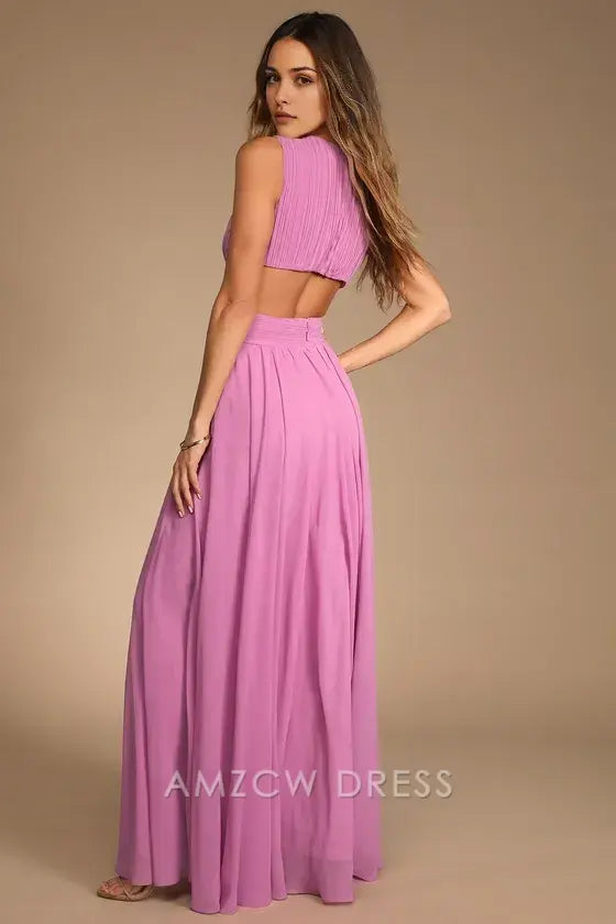 Vestido largo elegante con aberturas en tonos lilas de Amzcw para ocasiones formales 