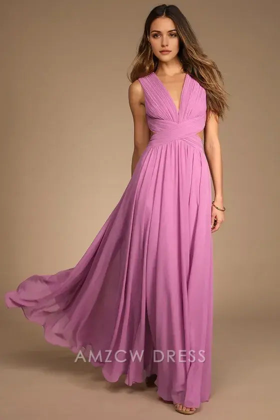 Vestido largo elegante con aberturas en tonos lilas de Amzcw para ocasiones formales 