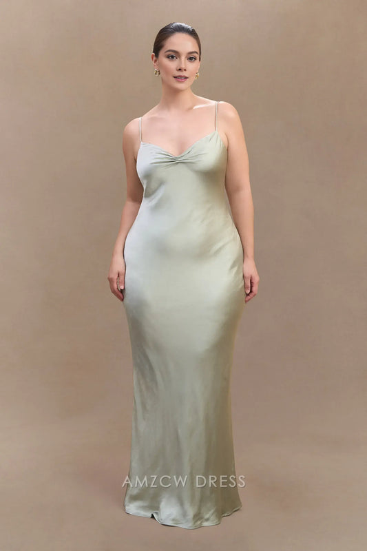 Amzcw Elegant prom Plus Size clothes Sweetheart Satin Maxi Dress - Sage Floor Length formal hot sale for women