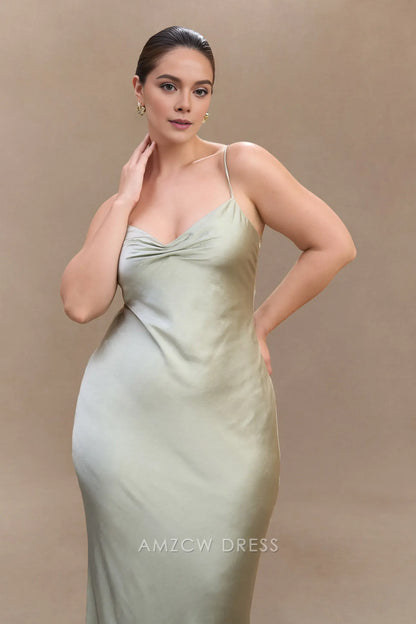 Amzcw Elegant prom Plus Size clothes Sweetheart Satin Maxi Dress - Sage Floor Length formal hot sale for women