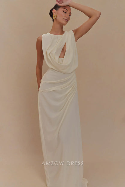 Amzcw Elegant prom clothes Chiffon Maxi Dress - Ivory Floor Length formal hot sale for women