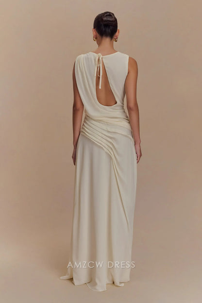 Amzcw Elegant prom clothes Chiffon Maxi Dress - Ivory Floor Length formal hot sale for women