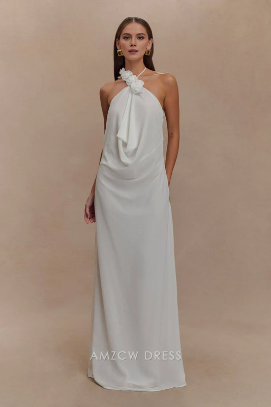 Amzcw Elegant prom clothes Cowl Neck Maxi Dress - White Floor Length formal hot sale for women