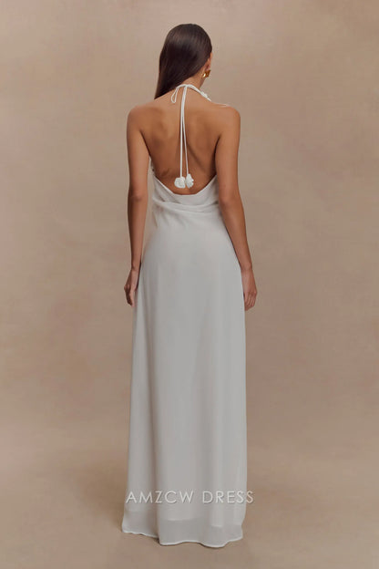 Amzcw Elegant prom clothes Cowl Neck Maxi Dress - White Floor Length formal hot sale for women