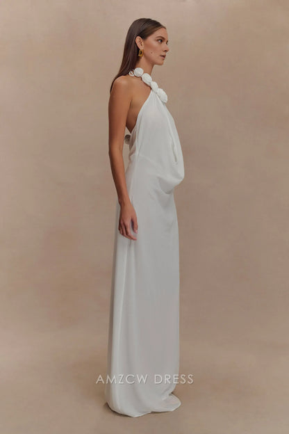 Amzcw Elegant prom clothes Cowl Neck Maxi Dress - White Floor Length formal hot sale for women