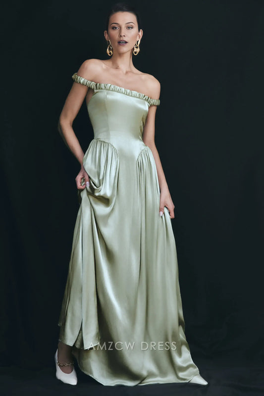 Amzcw Elegant prom clothes Dropped Waist Maxi Dress - Sage Floor Length formal hot sale for women