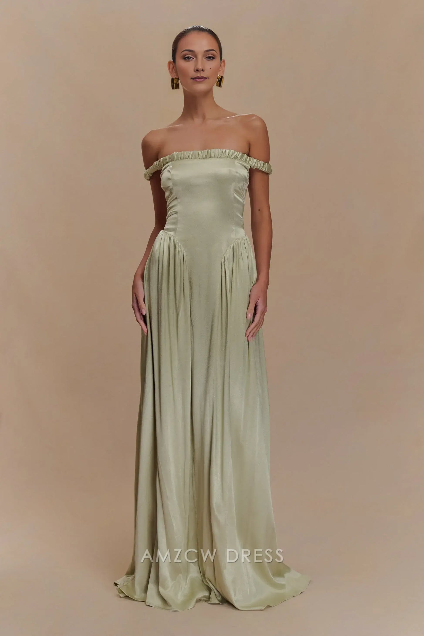 Amzcw Elegant prom clothes Dropped Waist Maxi Dress - Sage Floor Length formal hot sale for women