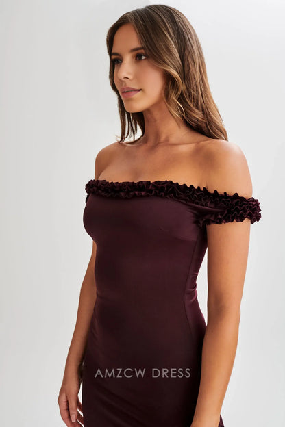 Amzcw Elegant prom clothes Off Shoulder Ruffle Midi Dress - Plum Floor Length formal hot sale for women