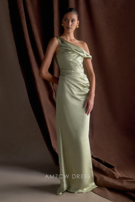 Amzcw Elegant prom clothes Off Shoulder Satin Maxi Dress - Sage Floor Length formal hot sale for women