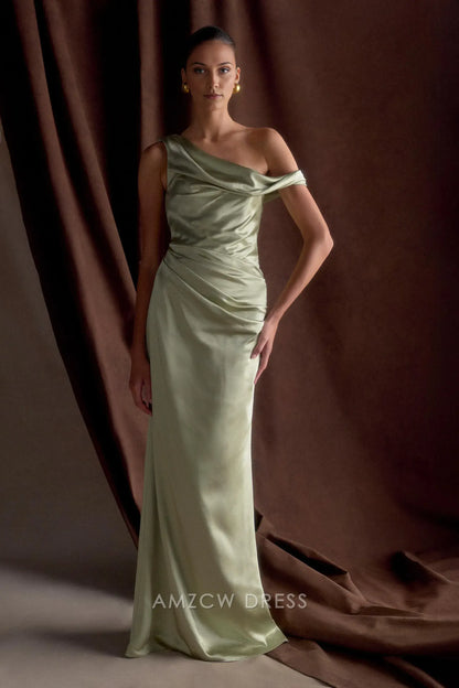 Amzcw Elegant prom clothes Off Shoulder Satin Maxi Dress - Sage Floor Length formal hot sale for women