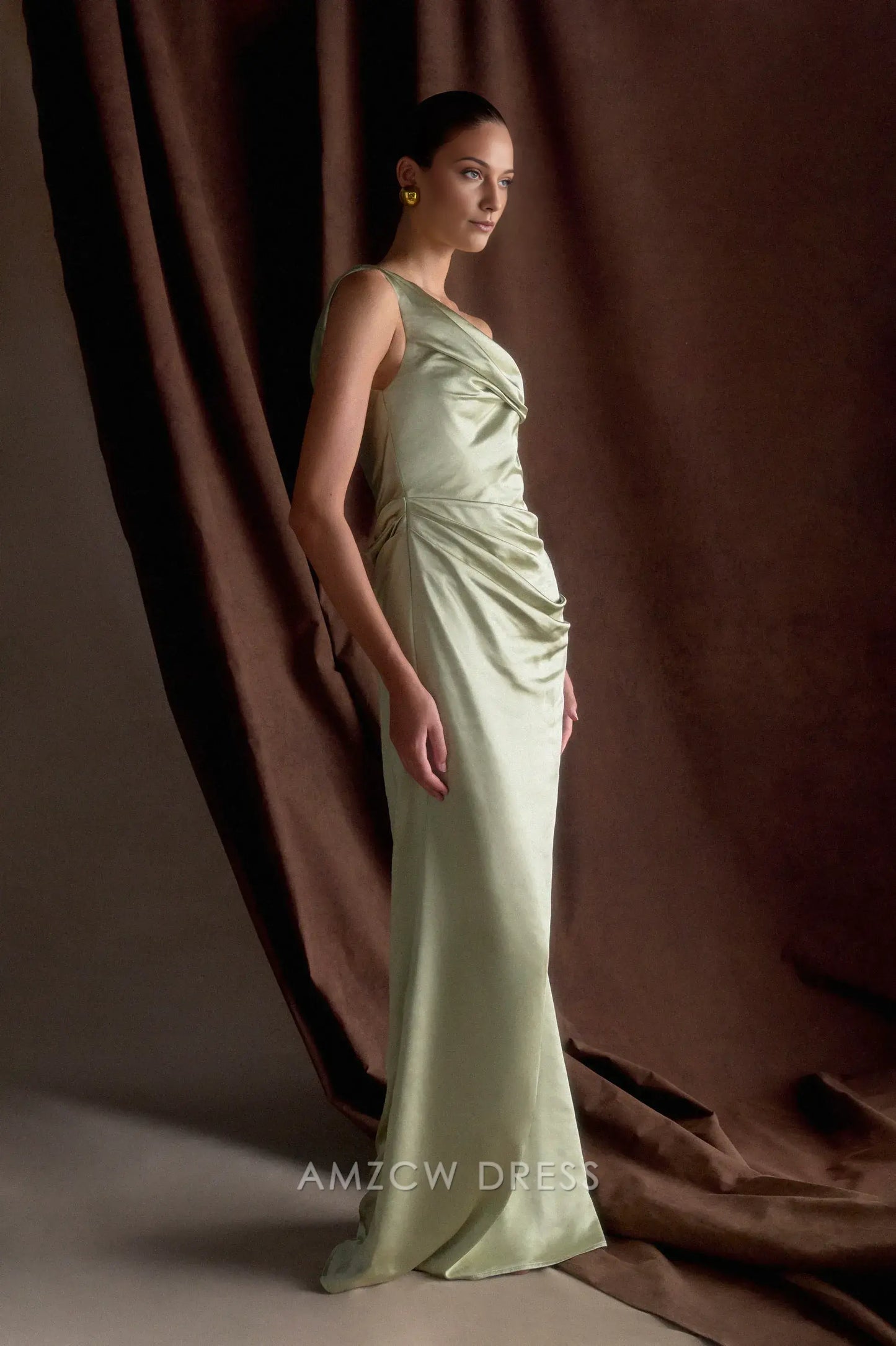 Amzcw Elegant prom clothes Off Shoulder Satin Maxi Dress - Sage Floor Length formal hot sale for women