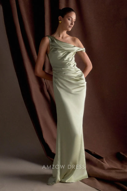 Amzcw Elegant prom clothes Off Shoulder Satin Maxi Dress - Sage Floor Length formal hot sale for women