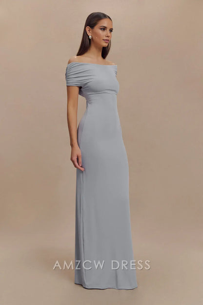 Amzcw Elegant prom clothes Off Shoulder Slinky Maxi Dress - Dusty Blue Floor Length formal hot sale for women