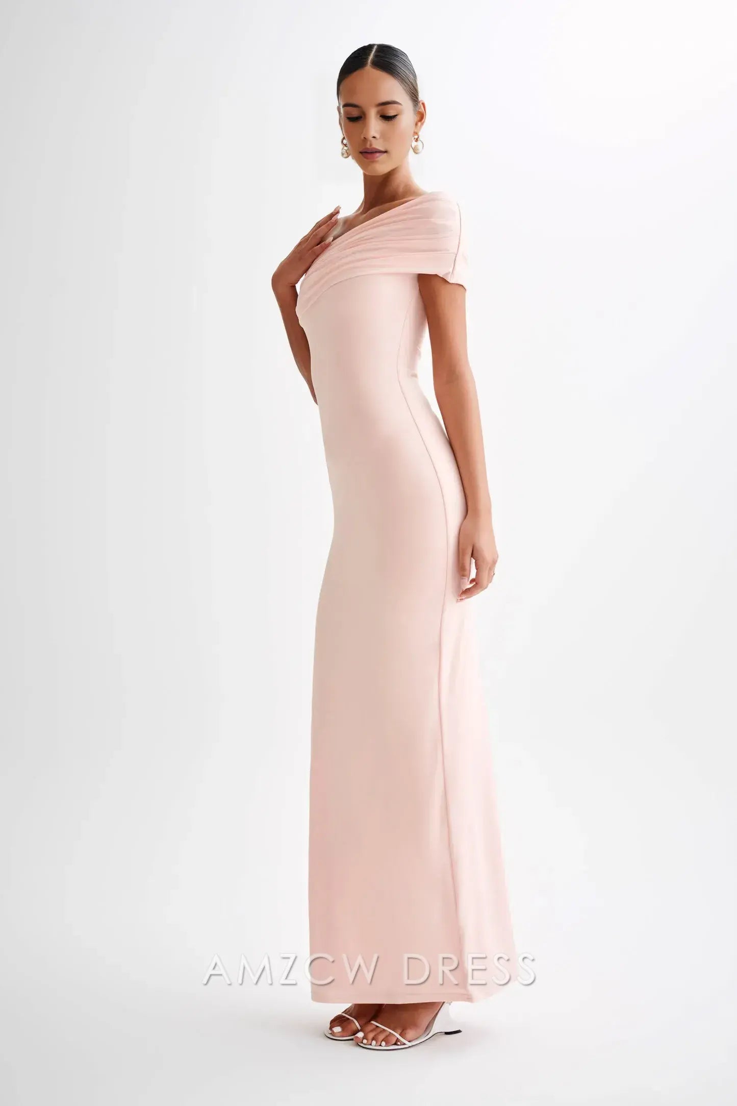 Amzcw Elegant prom clothes Off Shoulder Slinky Maxi Dress - Pale Pink Floor Length formal hot sale for women