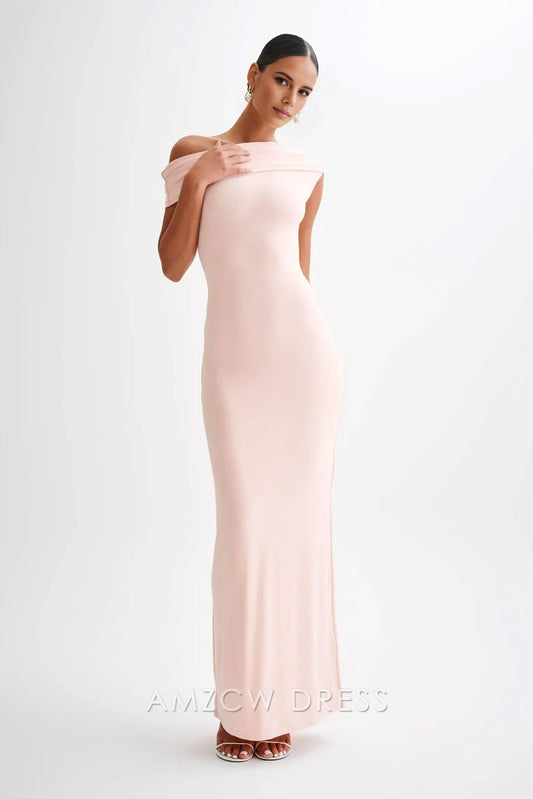 Amzcw Elegant prom clothes Off Shoulder Slinky Maxi Dress - Pale Pink Floor Length formal hot sale for women