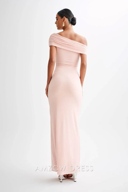 Amzcw Elegant prom clothes Off Shoulder Slinky Maxi Dress - Pale Pink Floor Length formal hot sale for women