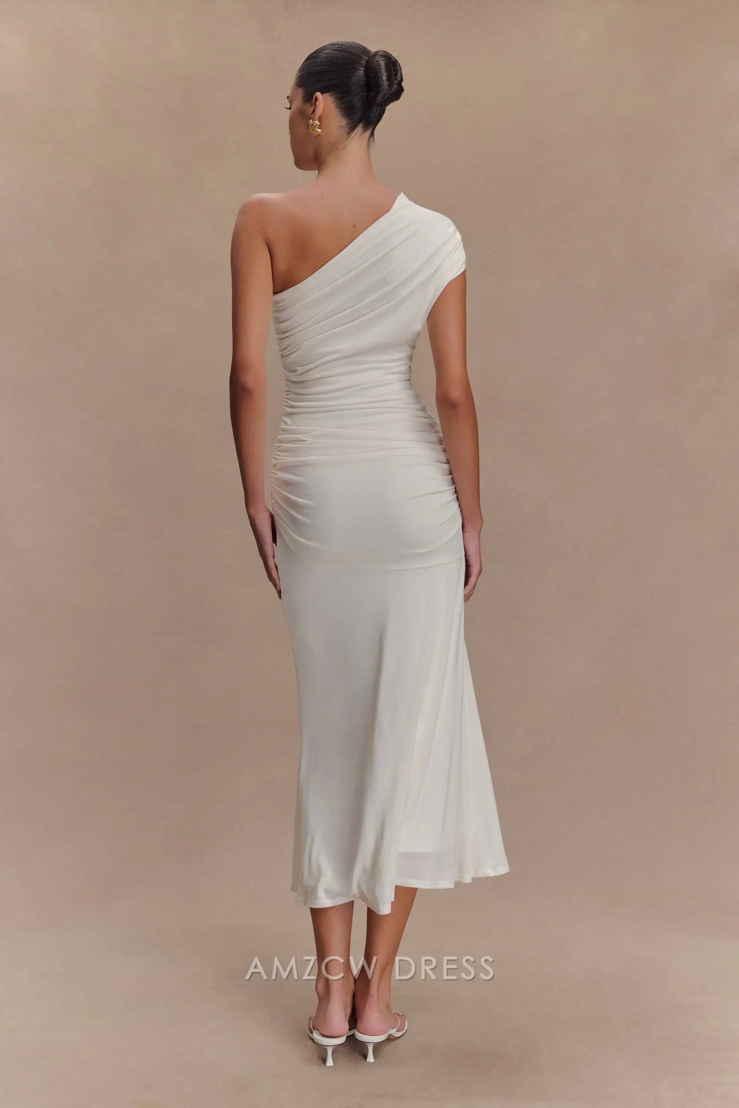 Amzcw Elegant prom clothes Peached Jersey One Shoulder Midi Dress - Ivory Floor Length formal hot sale for women