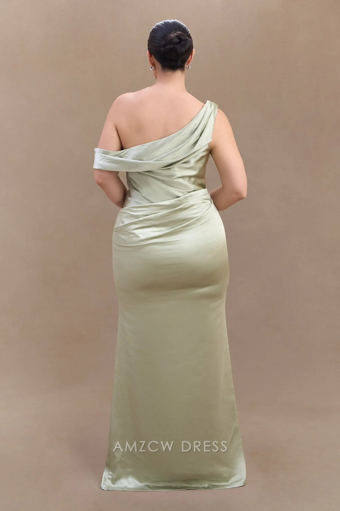 Amzcw Elegant prom clothes Plus Size Off Shoulder Satin Maxi Dress - Sage Floor Length formal hot sale for women