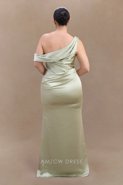 Amzcw Elegant prom clothes Plus Size Off Shoulder Satin Maxi Dress - Sage Floor Length formal hot sale for women