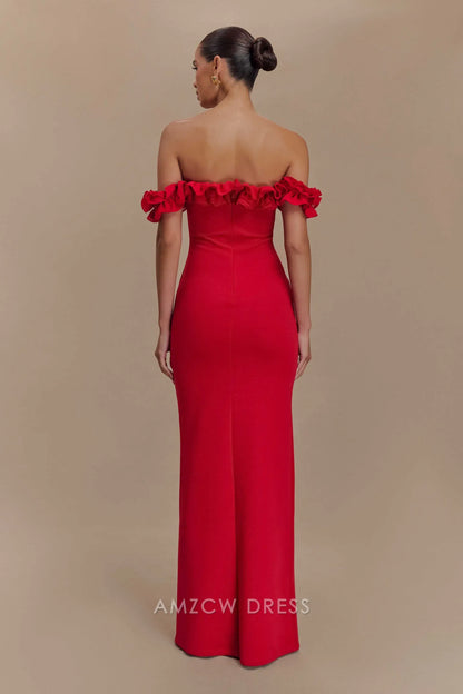 Amzcw Elegant prom clothes Ruffle Off Shoulder Maxi Dress - Ruby Floor Length formal hot sale for women