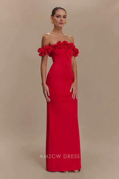 Amzcw Elegant prom clothes Ruffle Off Shoulder Maxi Dress - Ruby Floor Length formal hot sale for women
