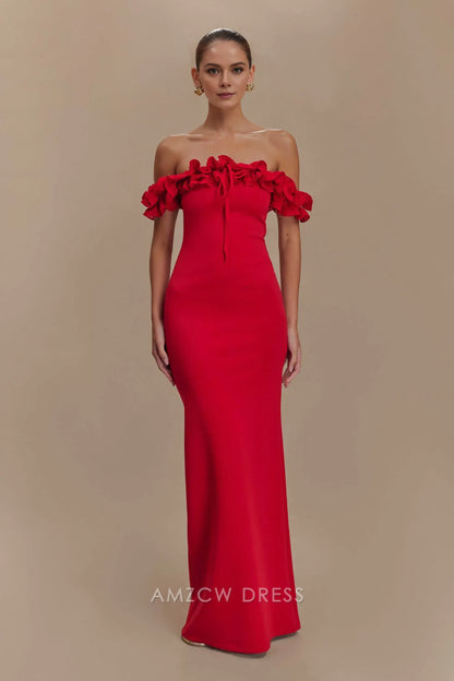 Amzcw Elegant prom clothes Ruffle Off Shoulder Maxi Dress - Ruby Floor Length formal hot sale for women