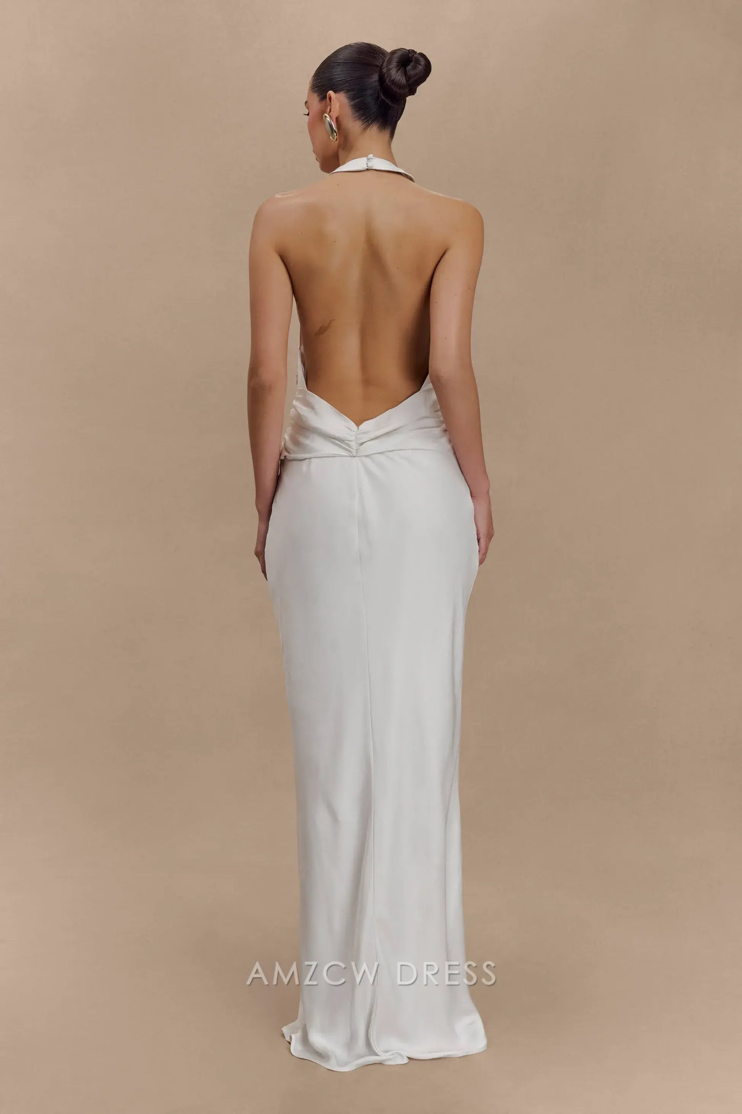 Amzcw Elegant prom clothes Satin Halter Maxi Dress - Ivory Floor Length formal hot sale for women