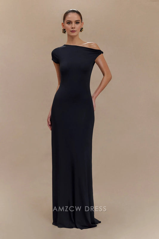 Amzcw Elegant prom clothes Short Sleeve Modal Maxi Dress - Black Floor Length formal hot sale for women