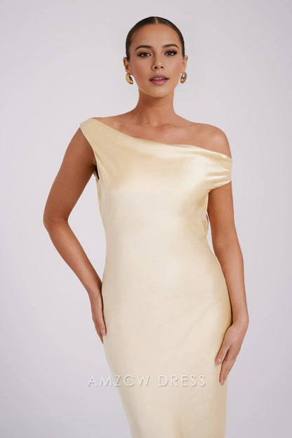 Amzcw Elegant prom clothes Slip Maxi Dress With Asymmetrical Hem - Butter backless formal hot sale for women